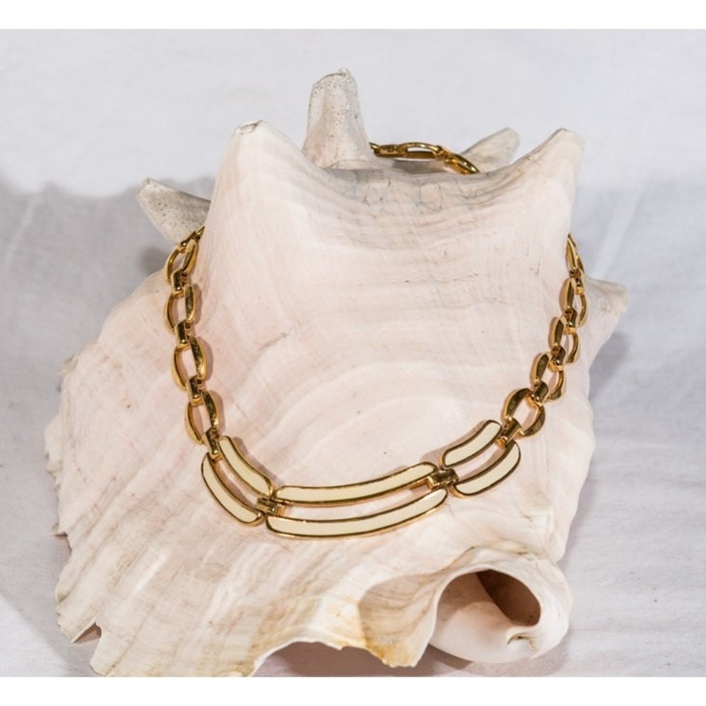 Vintage Napier necklace white enamel gold tone‎ mid century links signed
